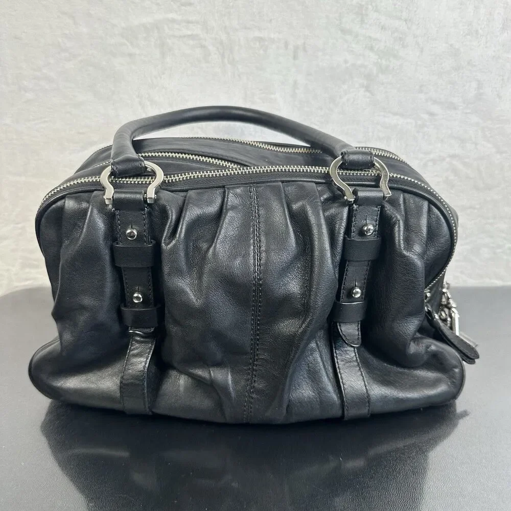 Cole Haan Cornelia Women's Triple Zip Satchel Handbag Black-Smooth Soft Leather